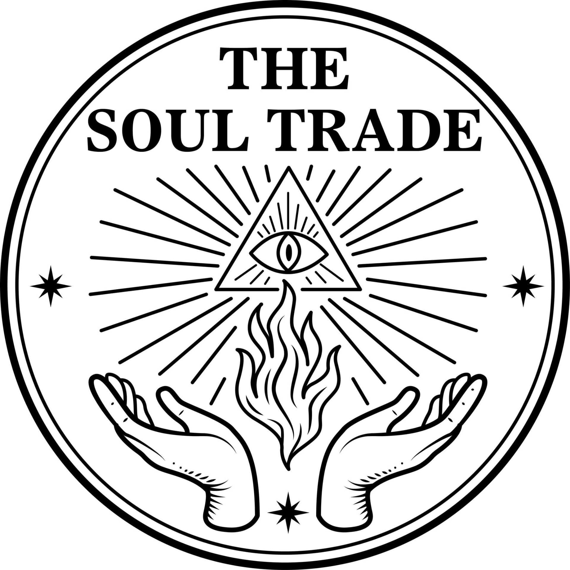 The official Soul Trade sigil: an all-seeing eye within a radiant triangle above open hands and a flame.